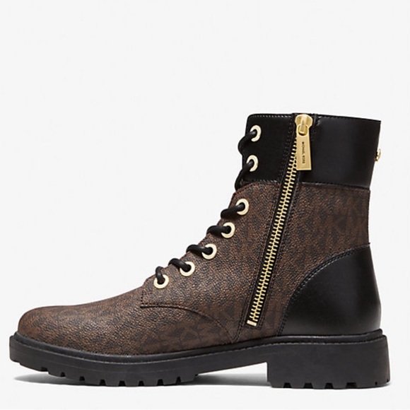 BRAND NEW BROWN MICHAEL KORS Alistair Signature Logo Combat Boots SIZE 9 9.5 - Picture 3 of 5